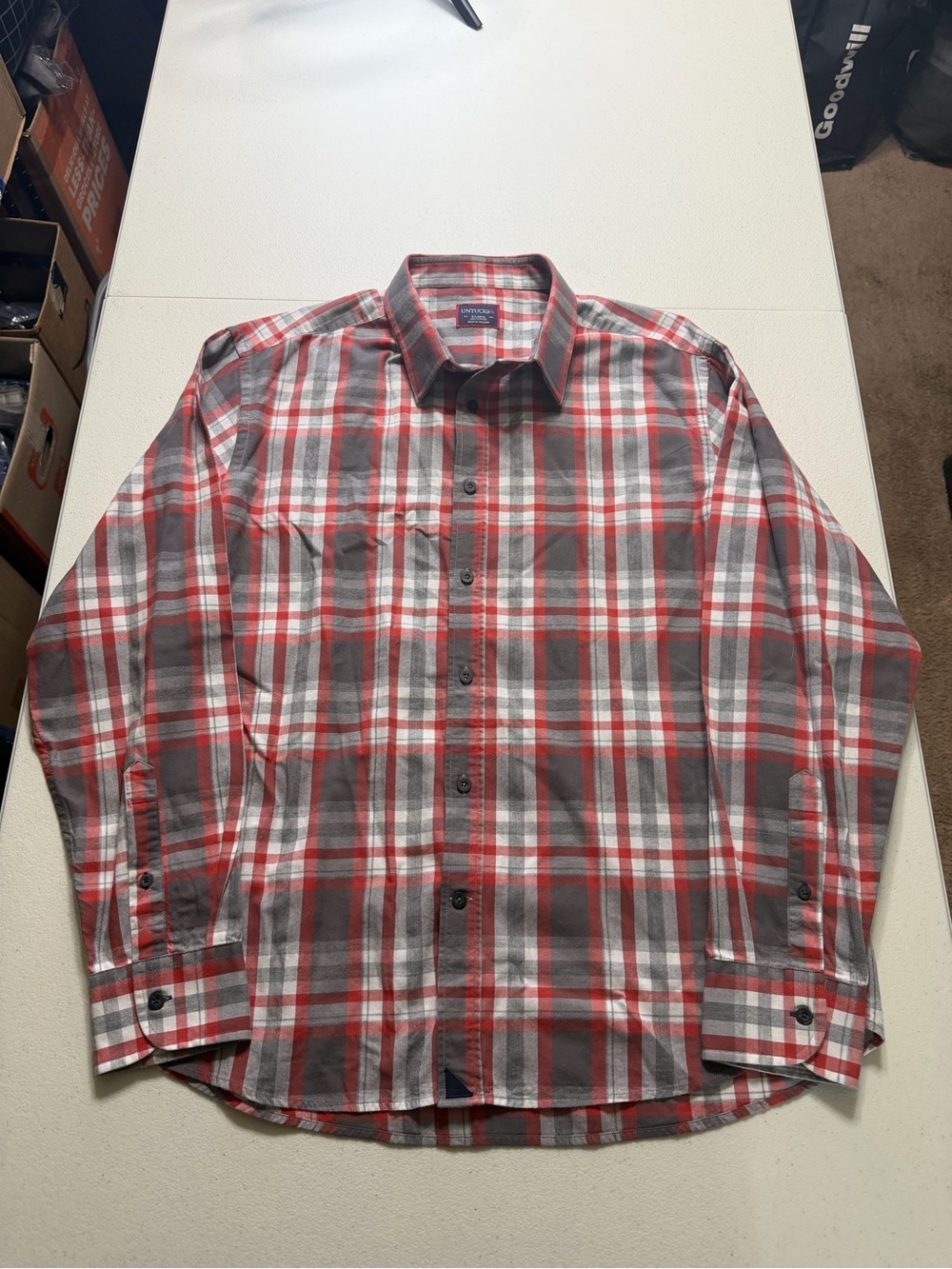 Untuckit Shirt Men XL Red Grey Striped Button Down Long Sleeve Preppy
